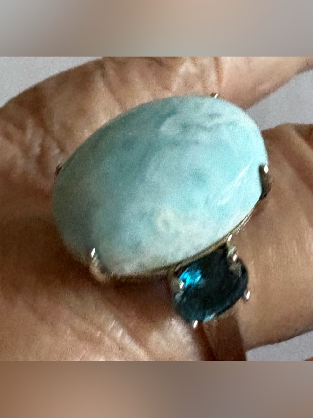 Sterling Silver Aqua Blue Larimar & London Blue Topaz Ring. 9 - Picture 2 of 5